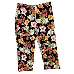 Rafaella dark tropical floral stretch cotton capri pants. Size 12